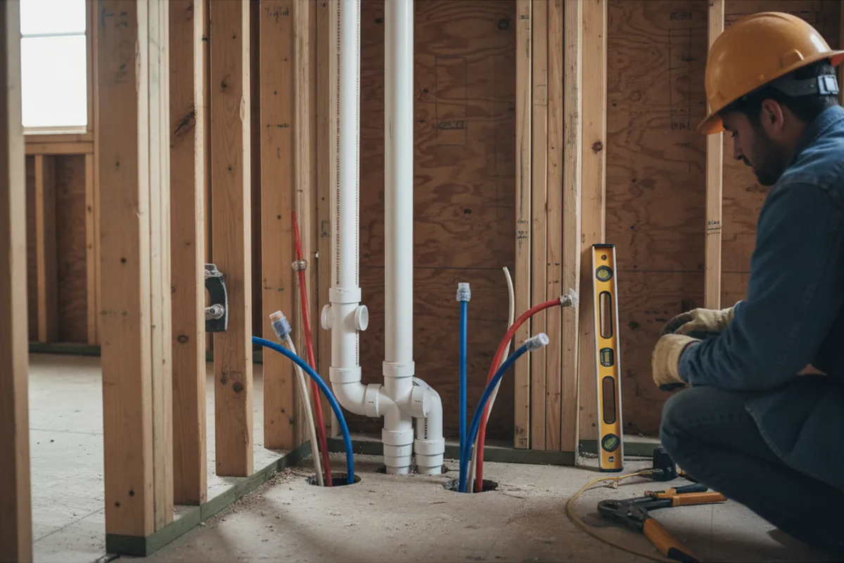Drain and supply rough-in during Sump Pump Repair in Old Orchard Beach
